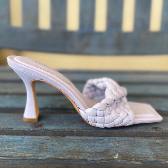 Aldo Women Mules PU Leather Lilac Braided Square Toe Slip-On 8.5 Kitten Heel - Picture 5 of 14